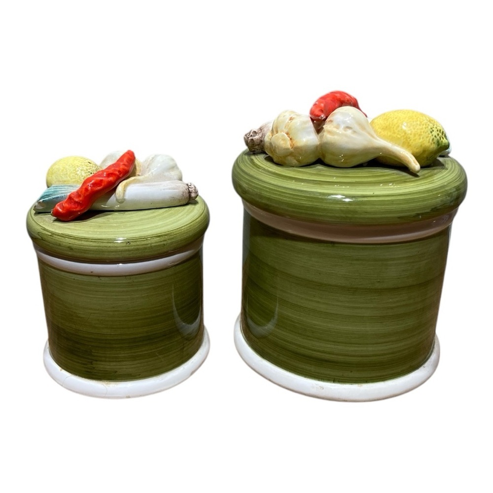 Vintage Arnart Ceramic Vegetable Harvest Canister Set (2)
